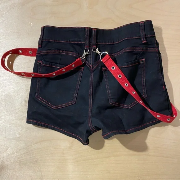 Hot Topic Black Shorts with Red Suspenders 7 (NP) - Picture 8 of 10